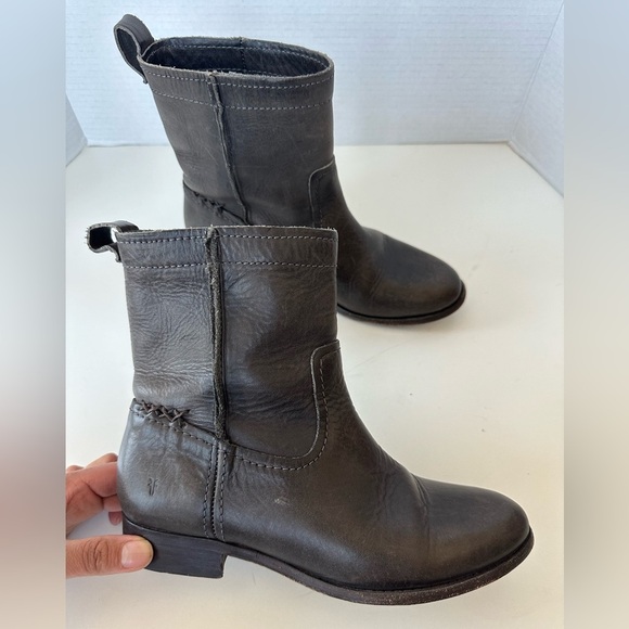 FRYE Anna Grey Moto Biker Shortie Leather Boots Size 6 - Picture 2 of 12